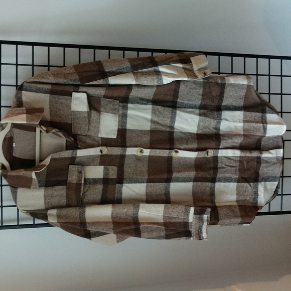 None Tops - Long Shacket Flannel Plaid Button Front Shirt Duster Soft Brushed XL